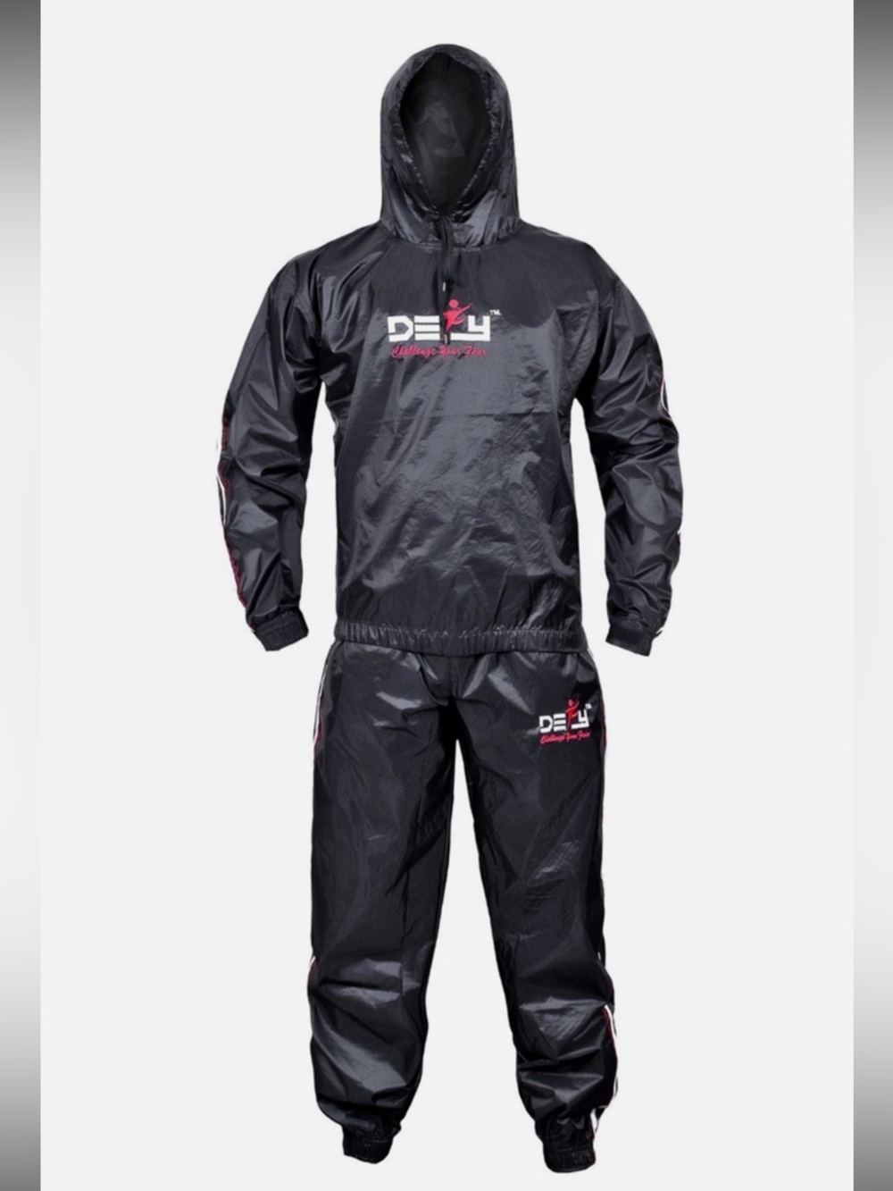 Heavy Duty Sauna Sweat Black Hooded Windbreaker Jacket & Pant Set